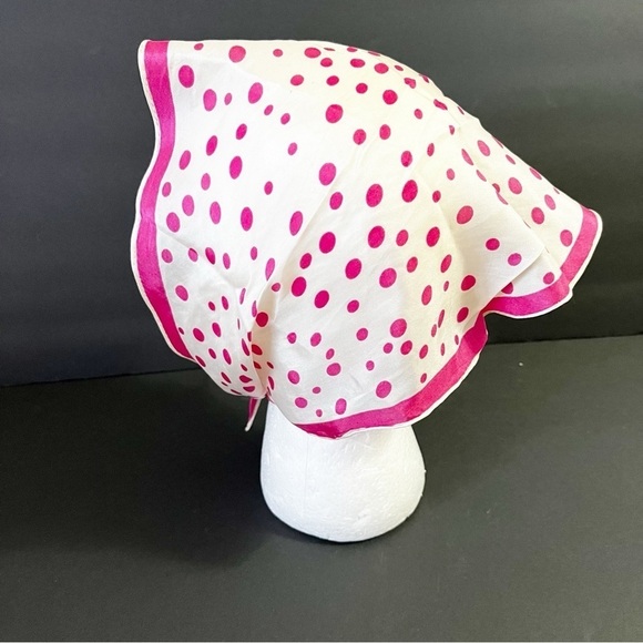 Vintage 60’s 70s Pink White Polka Dot Triangle Head Scarf Kerchief Festival MCM - Picture 4 of 5
